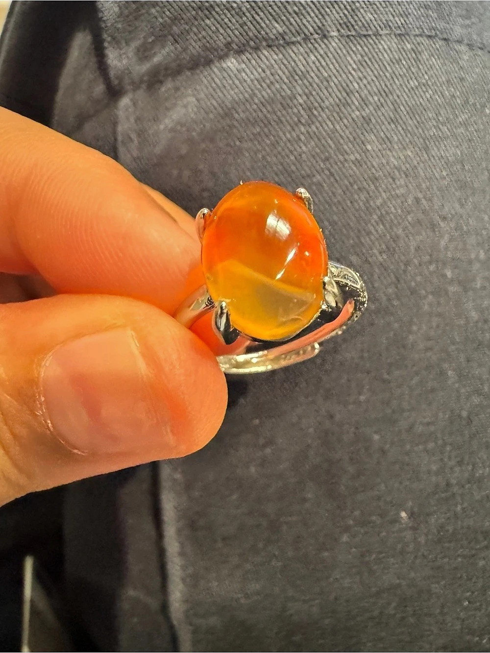 CARNELIAN natural stone Cabochon Ring adjustable